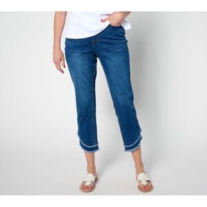 Maya J Women's Pants Sz 12 True Denim Crop Jeans Fringe Hem Blue A647624